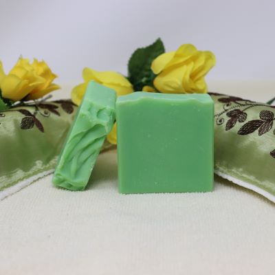 By the Sea Soap Shoppe "Country Apple" soap smells like a freshly picked green apple. This green coloured soap is handmade in Prince Edward Island, Canada. Moisturizing, natural ingredients, vegan. $7.00 each or 3 for $20.