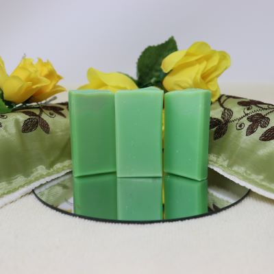 By the Sea Soap Shoppe "Country Apple" soap smells like a freshly picked green apple. This green coloured soap is handmade in Prince Edward Island, Canada. Moisturizing, natural ingredients, vegan. $7.00 each or 3 for $20.