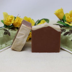 This By the Sea Soap Shoppe Gingerbread soap is fun! It's dark brown peaked with what looks like a white peaked roof. Like a gingerbread house! And it smells just like Gingerbread!  Moisturizing, vegan, natural ingredients. $7.00 each, 3 for $20.00, handmade in Prince Edward Island, Canada
