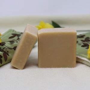 By the Sea Soap Shoppe bar of soap called "Natural Goat". This soap is made with goat milk with all its benefits. There are no other colour or scents added. Colour is light brown. Moisturizing and healing. All-natural ingredients, handmade in Prince Edward Island, Canada. Cost is $7.00 or 3 for $20.00